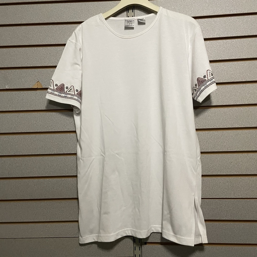 Kristin Paige Sportswear XL Short Sleeve Blouse Shirt White Embroidered‎